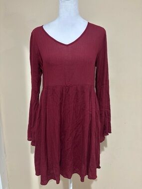 Altar’d state Long Sleeve Swing Dress in Burgundy